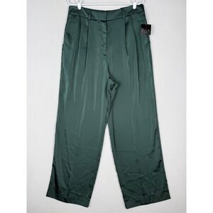 NEW Ella Rafaella Wide Leg Pleated Trousers Womens 14 Green Gables‎ Satin Pants
